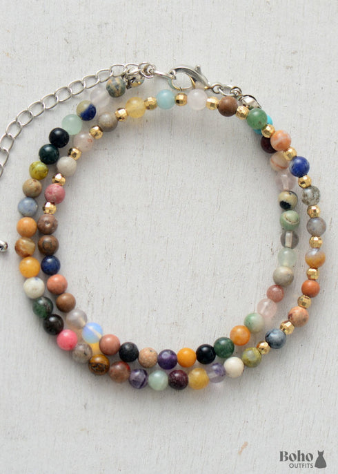 Boho Necklace, Choker Necklace, Blue and Green Natural Stones